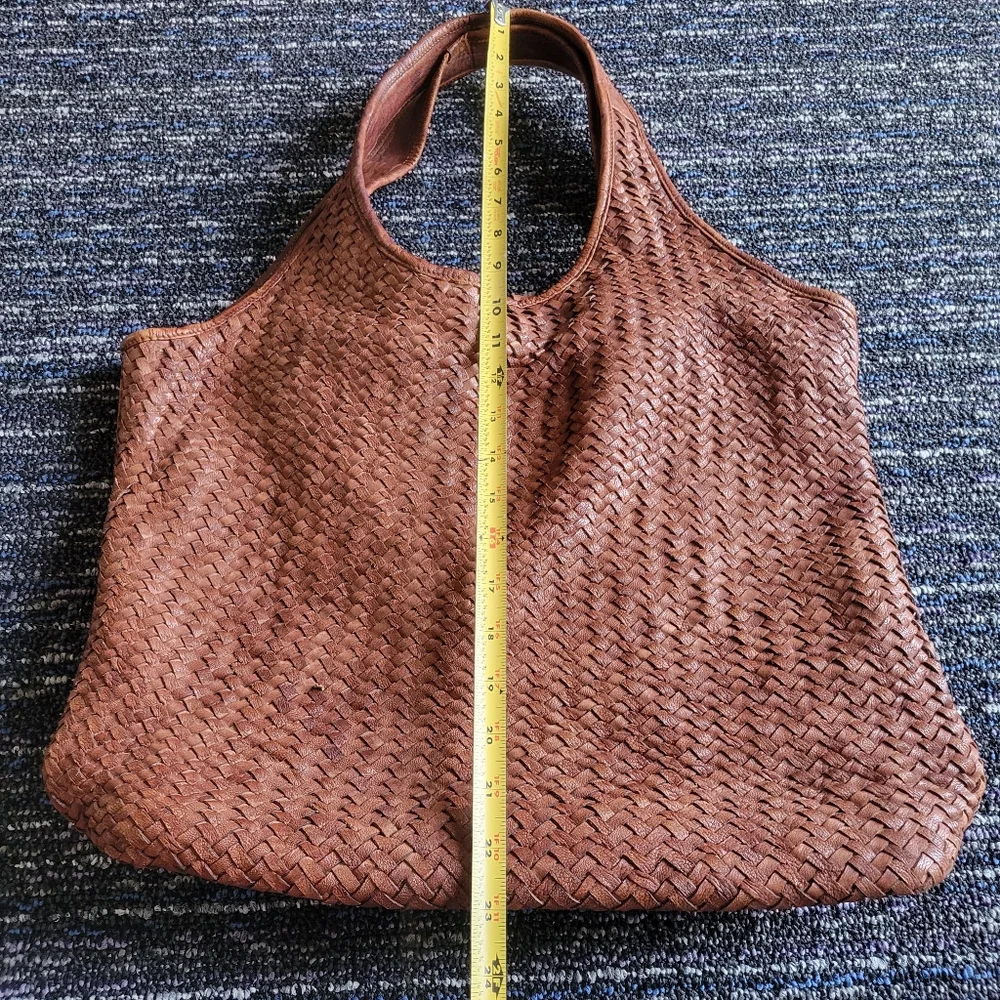 Platania Large Leather Brown Woven Tote Bag - Boho Chic! - Picture 4 of 15